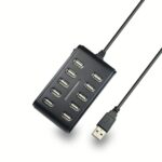 10-in-1 Usb  Hub 10 Ports 5v 500mA 480Mbps Portable Usb2.0 Interface Equipment Black