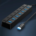 Multiport Adapter 7 In 1 USB 3.0 Dongle With Cable Data Adapter 5Gbps High Speed USB Hub For Laptop Printer Flash Drive 7-port HUB (1 USB3.0 port)
