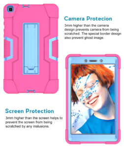 For Samsung Tab A T290 T295 PC+ Silicone Hit Color Armor Case Tri-proof Shockproof Dustproof Anti-fall Protective Tablet Cover  Rose red + blue