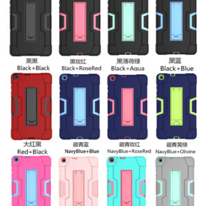 For Samsung Tab A T290 T295 PC+ Silicone Hit Color Armor Case Tri-proof Shockproof Dustproof Anti-fall Protective Tablet Cover  Red + black