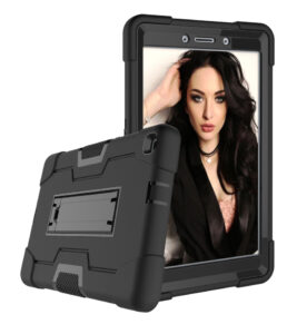 For Samsung Tab A T290 T295 PC+ Silicone Hit Color Armor Case Tri-proof Shockproof Dustproof Anti-fall Protective Tablet Cover  Black + black