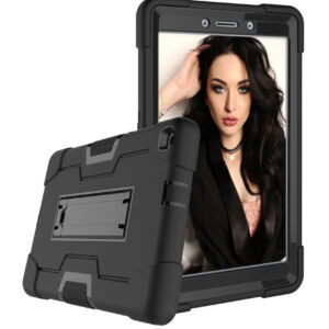 For Samsung Tab A T290 T295 PC+ Silicone Hit Color Armor Case Tri-proof Shockproof Dustproof Anti-fall Protective Tablet Cover  Black + black