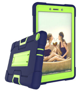 For Samsung Tab A T290 T295 PC+ Silicone Hit Color Armor Case Tri-proof Shockproof Dustproof Anti-fall Protective Tablet Cover  Black + mint green
