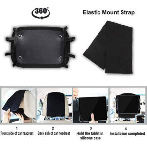 Adjustable Car Headrest Mount Holder Stretchable Silicone Cover Bracket Seat Back Universal For 7-10.5 Inch Tablet black