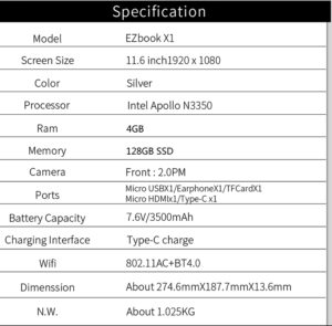 11.6 inch IPS Multi Touch Display laptop Apollo Lake N3350 notebook Jumper EZbook X1 ultrabook 4GB DDR4 64GB eMMC 64GB SSD Metal Silver_European regulations