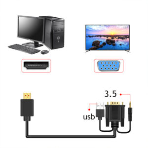Hdmi-compatible To Vga Adapter Cable Plus Audio 3.5 Audio And Video Converter 1 meter