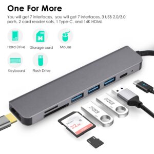 Metal 7-in-1  Usb  Hub Type-c Usb 3.0 To Usb-c 4k Hdmi-compatible Adapter Hub Adapter Base Silver