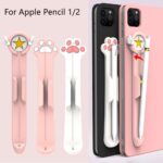 Magnetic Suction Silicone Stylus Case Capacitive Pen Holder Sleeve Cartoon Slot Compatible For Ipad Pencil1/2 Samsung S6 White Cat's Claw Pen Slot for ipencil 1/2 generation