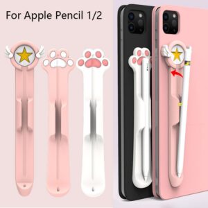 Magnetic Suction Silicone Stylus Case Capacitive Pen Holder Sleeve Cartoon Slot Compatible For Ipad Pencil1/2 Samsung S6 White Cat's Claw Pen Slot for ipencil 1/2 generation