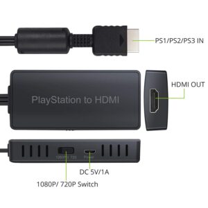 Converter  Set For Ps To Hdmi-compatible Converter Adapter 1080p Hd Link Cable Black