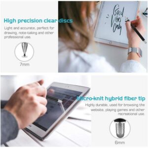 Stylus Pen Capacitive Touch Screen High Accuracy Active Stylus Pen +Rubber Nib+Fiber Nib Silver