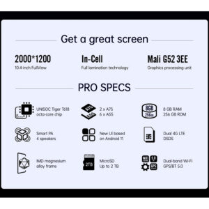 10.4-inch 1200 X 2000 Cube Iplay40h Tablet 8gb+128gb Super Large Operation T618 Octa-core Processor Full Hd Display Gaming Tablet Black standard + Eu plug
