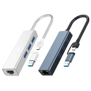 Ethernet Adapter 4 In 1 Hub 100/1000Mbps USB 3.0 Type-C To RJ45 Multiport LAN Network Adapter For Laptop PC Computer 100M 100Mbps Gray