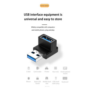 Usb Adapter Data Cable Adapter Extension Connector Elbow / U-shaped for Notebook Phone 10gbps Transmission black C male to A female U type