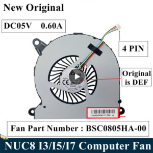 Cpu Cooling Fan Compatible For NUC8I7BEH NUC8 I3 I5 I7 Computer Fan BSC0805HA-00 DC05V 0.60A 1Z24L9R 4-Pin gray