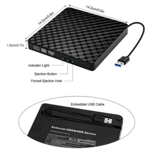 Portable Optical  Drive External Usb 3.0 Dvd Rw Cd Burner Reader Player Tray Compatible For Pc Laptop Black