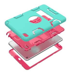 For IPAD MINI 4 PC+ Silicone Hit Color Armor Case Tri-proof Shockproof Dustproof Anti-fall Protective Cover  Navy + Rose red