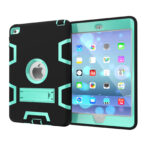 For IPAD MINI 4 PC+ Silicone Hit Color Armor Case Tri-proof Shockproof Dustproof Anti-fall Protective Cover  Black + mint green