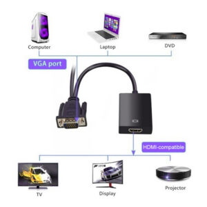 VGA  To  Hdmi-compatible  Converter Adapter Cable With Audio Cable Laptop To Monitor Black