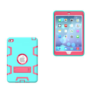 For IPAD MINI 4 PC+ Silicone Hit Color Armor Case Tri-proof Shockproof Dustproof Anti-fall Protective Cover  Black + rose red