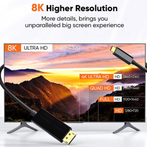 Type-C To DP Adapter Cable 8k 60hz 1.8m Usb C Cable Converter For Laptop Projector Monitor Mobile Phone black
