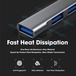 USB 3.0 Hub 4-Port USB Splitter USB2.0 USB3.0 Interface Type-C Docking Station With Extended Cable For Laptop gray