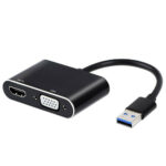 2-in-1  Adapter Usb 3.0 To Hdmi-compatible VGA Multi-display Dual VGA Output Adapter Black