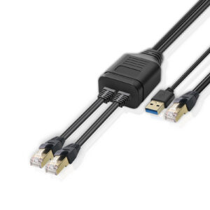 RJ45 Ethernet Splitter 1 Male To 2 Male Network Extension Connector Ethernet Switch With Usb Charging Cable 1.35m black