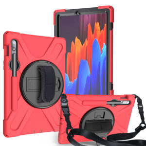 For Samsung Tab S7 T870 /Tab S7 Plus T970/T975 Protective Cover with Pen Slot Anti-fall Belt Holder + Wristband + Straps blue_Samsung Tab S7 T870 (2020)