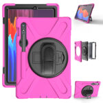 For Samsung Tab S7 T870 /Tab S7 Plus T970/T975 Protective Cover with Pen Slot Anti-fall Belt Holder + Wristband + Straps Rose red_Samsung Tab S7 T870 (2020)