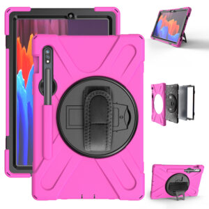 For Samsung Tab S7 T870 /Tab S7 Plus T970/T975 Protective Cover with Pen Slot Anti-fall Belt Holder + Wristband + Straps Rose red_Samsung Tab S7 T870 (2020)