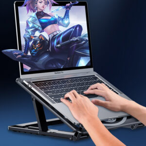 Foldable Laptop Table Stand Light Thin Portable Double Cooling Fan Desktop Hollow Cooling Bracket Green