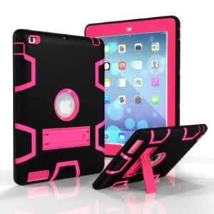For iPad 2/3/4 PC+ Silicone Hit Color Armor Case Tri-proof Shockproof Dustproof Anti-fall Protective Cover  Black + black