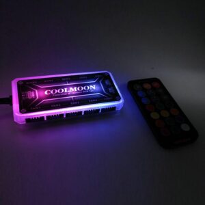 Coolmoon RGB Remote Controller Dc12v 5a Led Smart Fan Controller With 10pcs 6-pin Fan Ports 2pcs 4-pin Light Bar Ports black