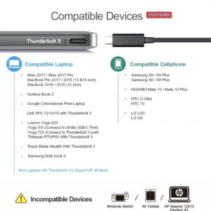 1.8m Type C To Dp Cable 4k 60hz Mini Display Port Cable Adapter Hd Connector Black
