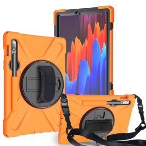 For Samsung Tab S7 T870 /Tab S7 Plus T970/T975 Protective Cover with Pen Slot Anti-fall Belt Holder + Wristband + Straps Camouflage_Samsung Tab S7 T870 (2020)