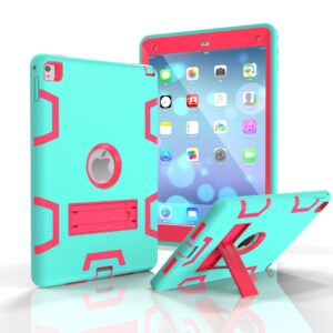 For iPad air2/iPad 6/iPad pro 9.7 2016 PC+ Silicone Hit Color Armor Case Tri-proof Shockproof Dustproof Anti-fall Protective Cover  Navy blue + yellow green