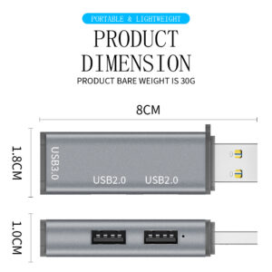 Aluminum Alloy Usb  Hub Splitter 3 Port Usb 2.0 Usb 3.0 High-speed Universal Multiport Hub Computer Notebook Usb Port Extender silver