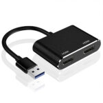 Usb 3.0 To Dual Hdmi-compatible Hub Usb Adapter Audio Video Connection  Cable black