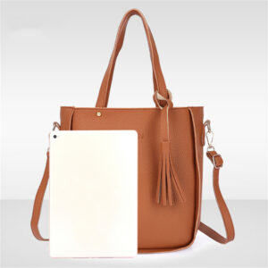 4pcs/set Fashion Lychee Pattern Tassel Tablet Phone Storage  Bag Wear-resistant Zipper Mother-and-child Bag Female Bag Set Dark gray
