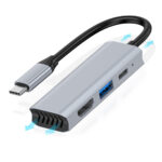 USB C Hub Adapter 3-Port USB C Hub Data Adapter Multiport 4K HD Multimedia Interface Dongle For Laptop PC HD+USB+PD 3-in-1
