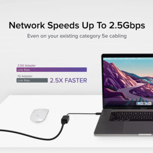 Metal 2-in-1 Type C Usb To 2500m Gigabit Lan Ethernet Cable  Adapter Portable Connector Black