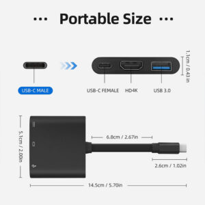 Type C To Hdmi-compatible Cable  Adapter Usb3.0 Pd 3 In 1 Flat Cable Support 4k Black