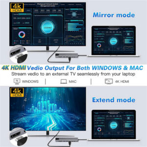 8-in-1 USB C Hub Multiport Adapter 3.1 To 4K Adapter RJ45 SD/TF Card Reader PD Fast Charging Compatible For MacBook grey